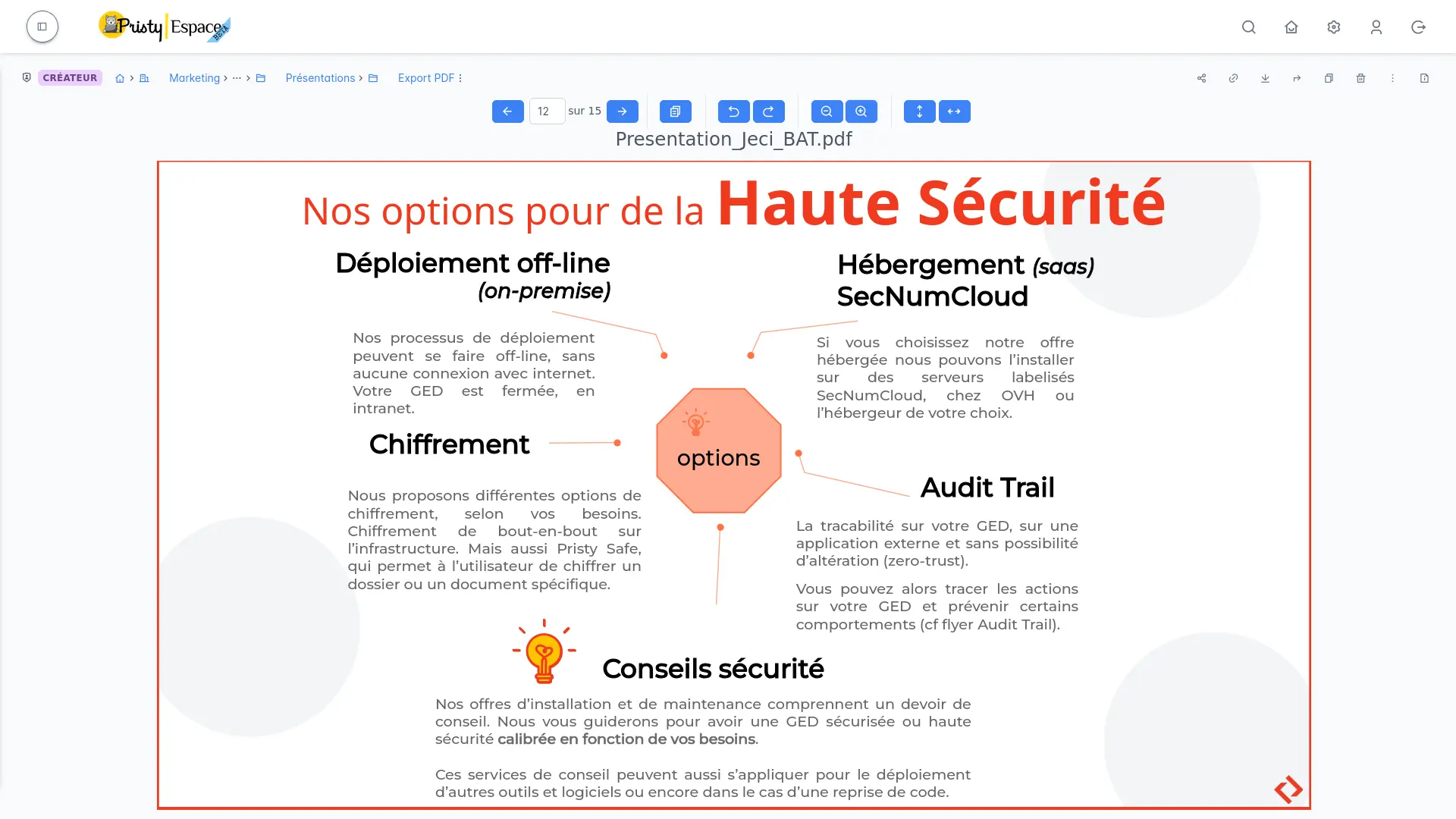 Capture d'écran visionneuse PDF : consulter page par page
