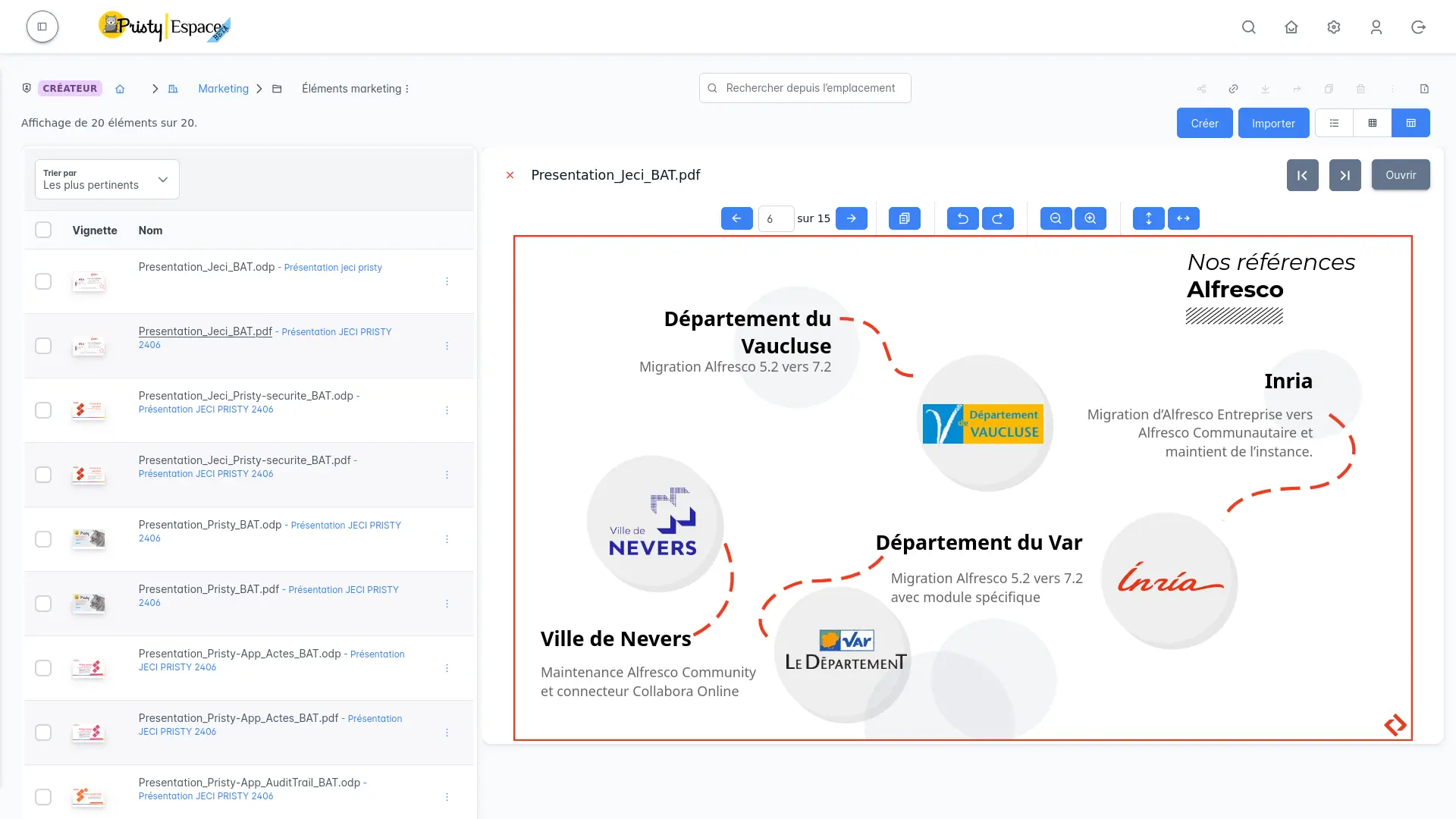 Fonctionnalité de prévisualisation sur Espaces